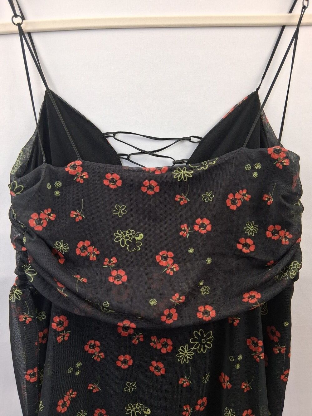 Urban Outfitters Bright Side Lace Up Mini Dress Black Floral Print M Dark Fairy - Picture 11 of 16